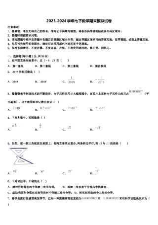 2023-2024学年四川省成都七中育才学校七年级数学第二学期期末达标检测试题含解析.doc