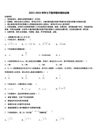 2023-2024学年四川省成都市武侯区西蜀实验学校七下数学期末复习检测模拟试题含解析.doc