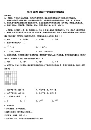 2023-2024学年四川省绵阳第五中学七下数学期末考试试题含解析.doc