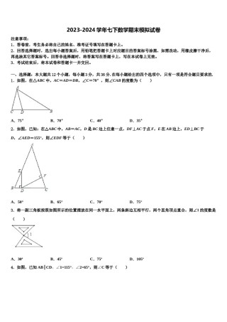 2023-2024学年四川省雅安市七下数学期末复习检测试题含解析.doc