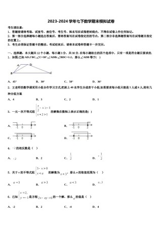 2023-2024学年四川省青神县七年级数学第二学期期末达标检测模拟试题含解析.doc