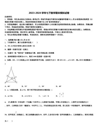 2023-2024学年天津市南开区津英中学七下数学期末质量跟踪监视模拟试题含解析.doc