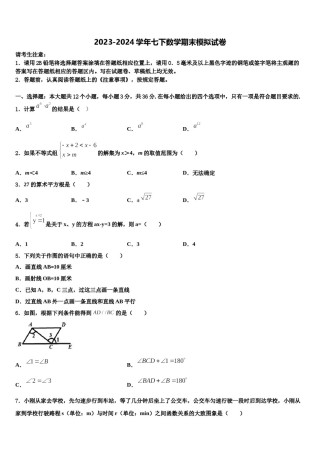 2023-2024学年天津市津南区七年级数学第二学期期末联考试题含解析.doc