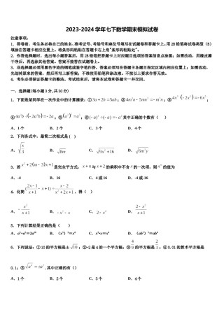 2023-2024学年天津河西区天津市海河中学数学七下期末监测试题含解析.doc