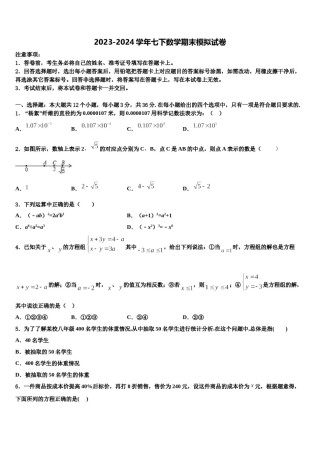 2023-2024学年宁夏大附属中学七下数学期末质量跟踪监视试题含解析.doc
