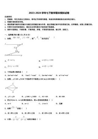 2023-2024学年安徽省亳州市涡阳县石弓中心学校七年级数学第二学期期末考试试题含解析.doc