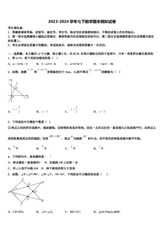 2023-2024学年安徽省六区联考数学七下期末达标检测模拟试题含解析.doc