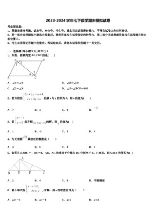 2023-2024学年安徽省合肥市一六八中学七年级数学第二学期期末学业水平测试模拟试题含解析.doc