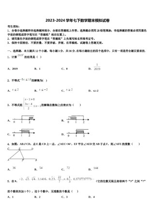 2023-2024学年安徽省合肥市一六八中学七年级数学第二学期期末达标检测模拟试题含解析.doc