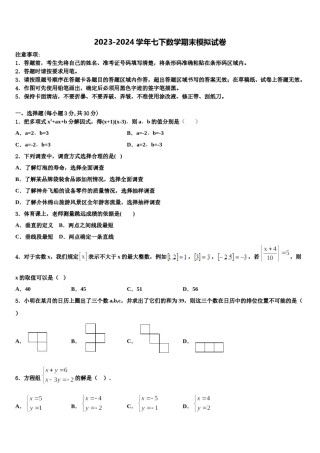 2023-2024学年安徽省合肥市科大附中数学七下期末检测模拟试题含解析.doc