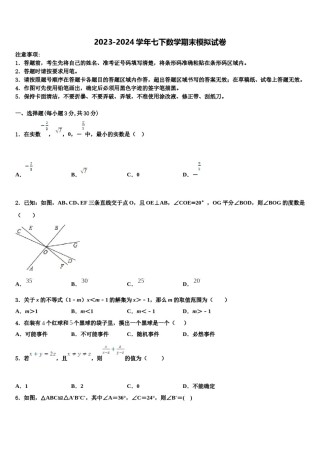 2023-2024学年安徽省宣城市宣州区水阳中学七年级数学第二学期期末质量跟踪监视模拟试题含解析.doc