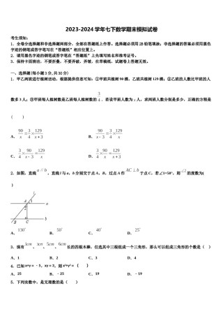 2023-2024学年安徽省宿州二中学七年级数学第二学期期末经典试题含解析.doc