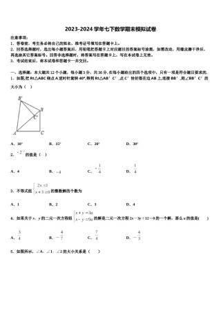 2023-2024学年安徽省无为县联考七年级数学第二学期期末调研模拟试题含解析.doc