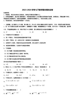 2023-2024学年安徽省桐城市七下数学期末复习检测试题含解析.doc