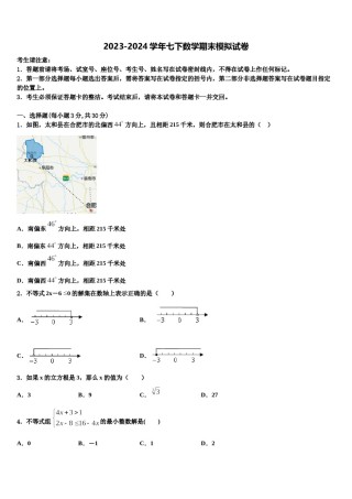 2023-2024学年安徽省淮南市七年级数学第二学期期末监测试题含解析.doc