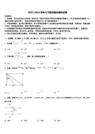 2023-2024学年安徽省滁州地区七下数学期末学业水平测试模拟试题含解析.doc