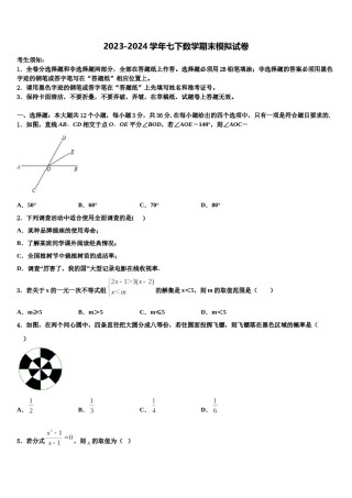 2023-2024学年安徽省芜湖市名校七年级数学第二学期期末综合测试模拟试题含解析.doc