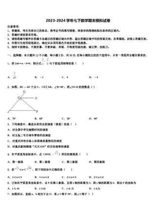2023-2024学年安徽省豪州市利辛第二中学七下数学期末学业水平测试模拟试题含解析.doc