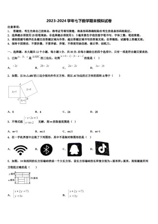 2023-2024学年安徽省长丰县联考数学七下期末联考模拟试题含解析.doc