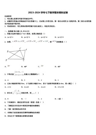2023-2024学年山东省东营市东营区胜利一中学七下数学期末考试试题含解析.doc