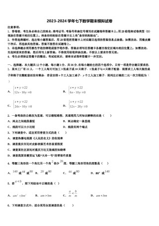 2023-2024学年山东省东营市名校七下数学期末监测模拟试题含解析.doc