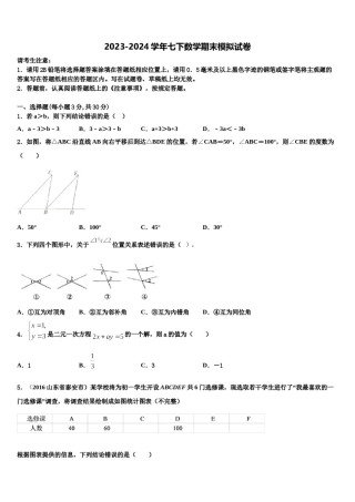 2023-2024学年山东省临沂市青云镇中学心中学七年级数学第二学期期末监测模拟试题含解析.doc