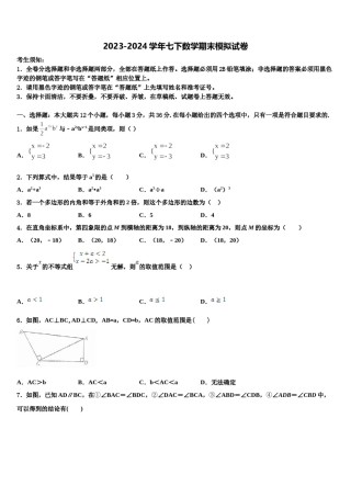2023-2024学年山东省威海市文登区实验中学七年级数学第二学期期末经典模拟试题含解析.doc