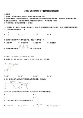 2023-2024学年山东省德州市德州经济技术开发区太阳城中学七下数学期末经典试题含解析.doc