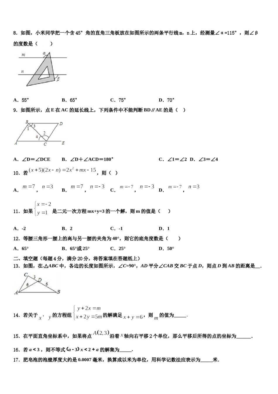 2023-2024学年山东省德州市第九中学数学七下期末检测模拟试题含解析.doc_第2页
