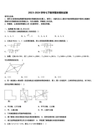 2023-2024学年山东省枣庄峄城区六校联考七年级数学第二学期期末统考模拟试题含解析.doc