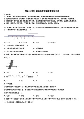 2023-2024学年山东省泰安市泰山区大津口中学七下数学期末学业质量监测模拟试题含解析.doc