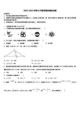 2023-2024学年山东省泰安市泰山外国语学校七年级数学第二学期期末综合测试模拟试题含解析.doc