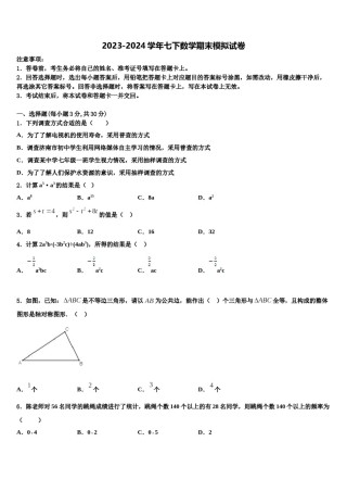 2023-2024学年山东省济南七校联考七年级数学第二学期期末联考模拟试题含解析.doc