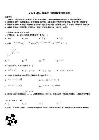 2023-2024学年山东省济宁市曲阜师大附属实验学校七下数学期末质量检测模拟试题含解析.doc
