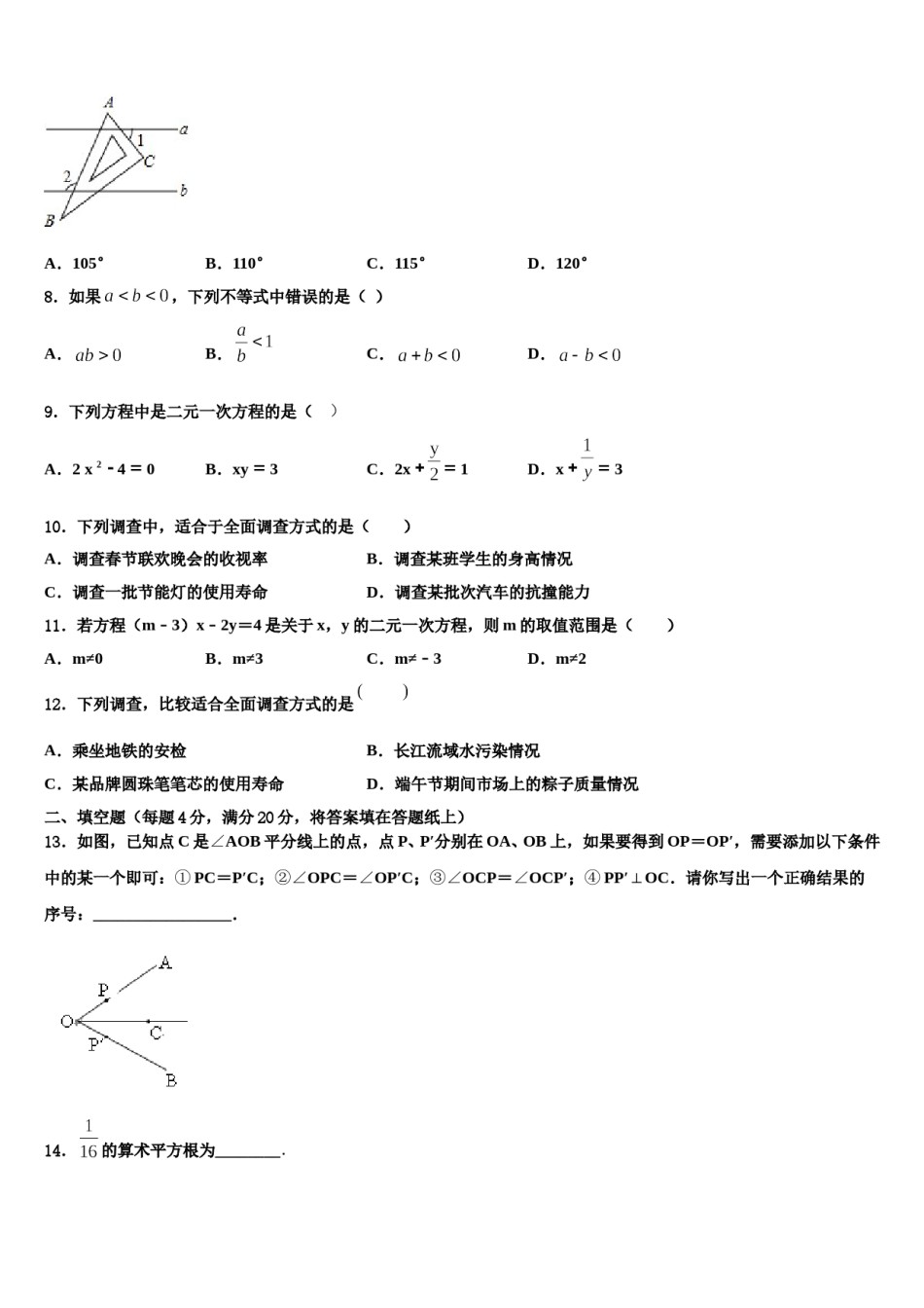 2023-2024学年山东省潍坊诸城市七下数学期末复习检测模拟试题含解析.doc_第2页