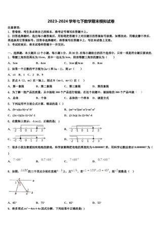 2023-2024学年山东省郯城县七年级数学第二学期期末达标检测试题含解析.doc