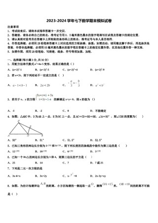 2023-2024学年山东省鄄城县联考数学七下期末考试模拟试题含解析.doc