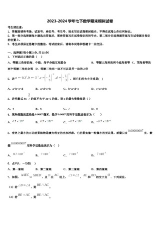 2023-2024学年山东省金乡市七年级数学第二学期期末调研试题含解析.doc
