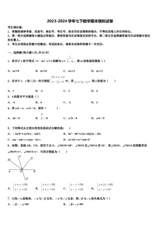 2023-2024学年山东省青岛市七年级数学第二学期期末统考试题含解析.doc