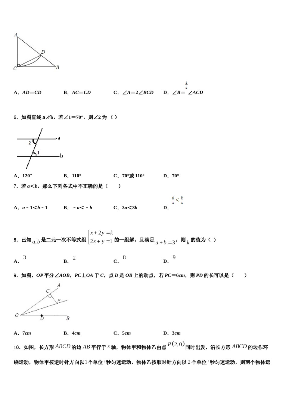 2023-2024学年山东省青岛市第二十一中学数学七下期末经典模拟试题含解析.doc_第2页