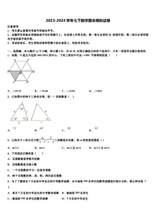 2023-2024学年山东省青岛西海岸新区第四中学七下数学期末考试模拟试题含解析.doc