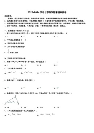 2023-2024学年广东省中学山纪念中学七下数学期末达标检测模拟试题含解析.doc