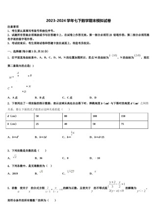 2023-2024学年广东省惠州惠阳区六校联考七年级数学第二学期期末经典试题含解析.doc