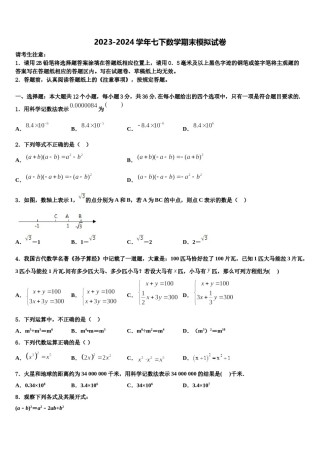 2023-2024学年广东省茂名市茂南区七下数学期末联考模拟试题含解析.doc