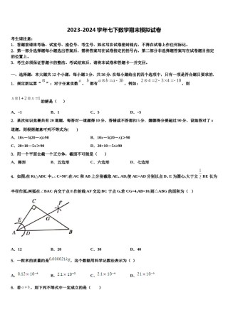 2023-2024学年广西南宁中学春季学期数学七下期末检测试题含解析.doc