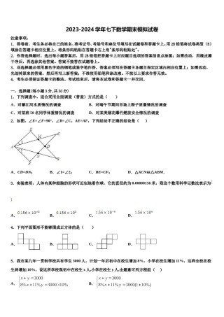 2023-2024学年广西南宁市马山县七下数学期末达标检测模拟试题含解析.doc