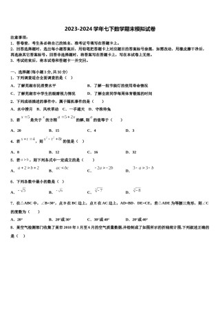 2023-2024学年广西壮族自治区南宁市广西大附属中学数学七下期末检测试题含解析.doc
