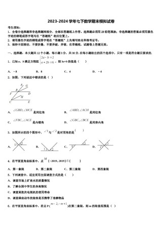 2023-2024学年广西壮族自治区河池市罗城仫佬族自治县七年级数学第二学期期末检测模拟试题含解析.doc