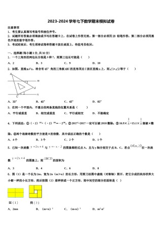 2023-2024学年广西壮族自治区百色市平果县七下数学期末考试模拟试题含解析.doc