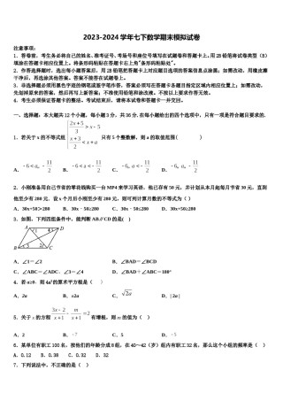 2023-2024学年广西省南宁市七下数学期末教学质量检测模拟试题含解析.doc